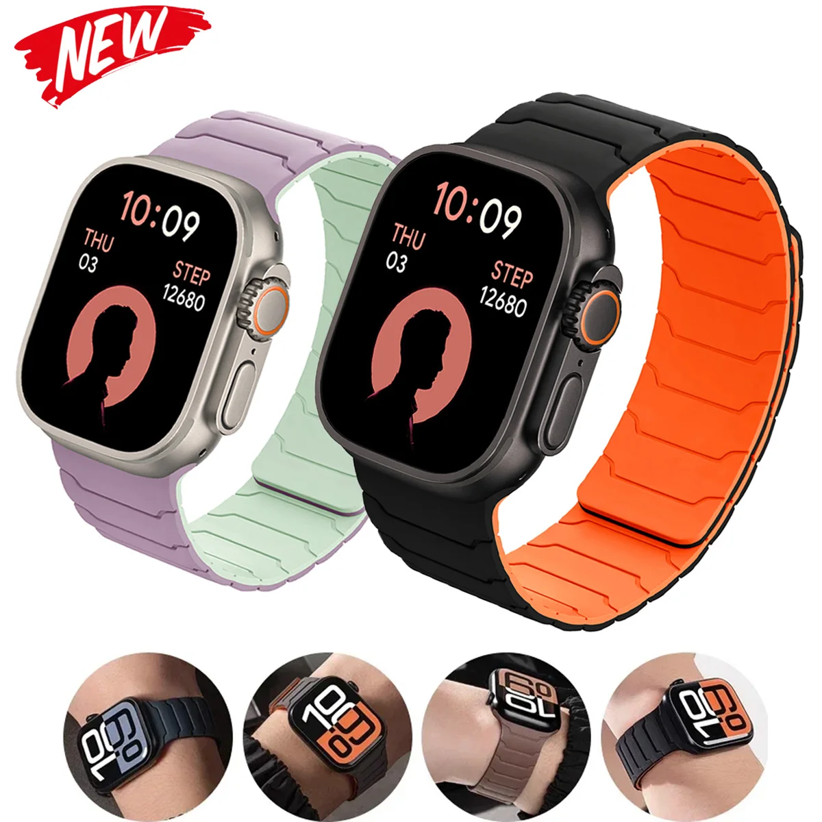 Magnetisches Armband für Apple Watch 45mm 44mm 40mm 46mm 41mm 42mm 38mm Silikonarmband iWatch Series 8 7 6 Se 9 10 Ultra2 49mm