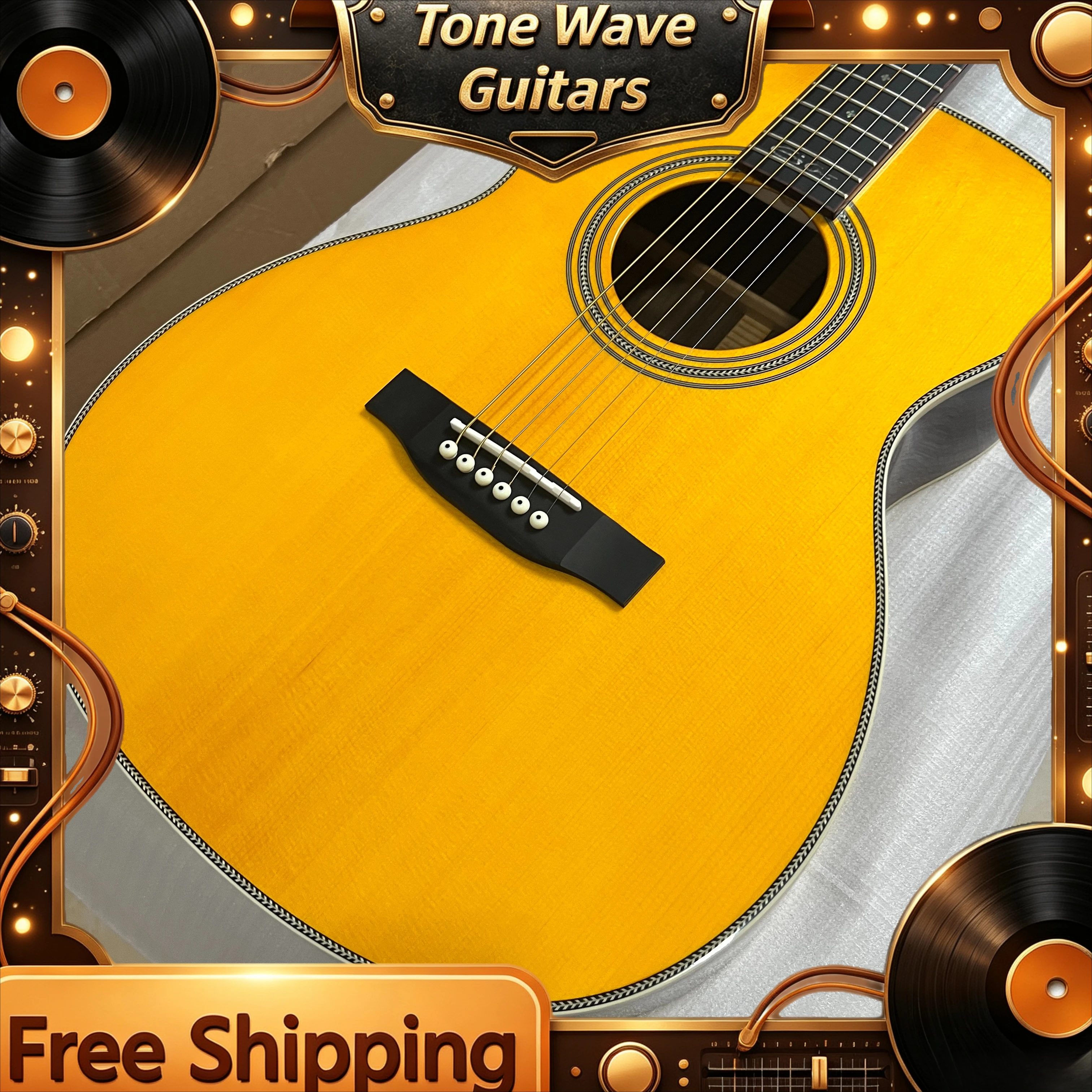 2026 Acoustic Guitar 00028 Face Yellow Spruce Body Solid Top Fine Colored Shell Border 39 Inch Ebony Fingerboard Free Shipping