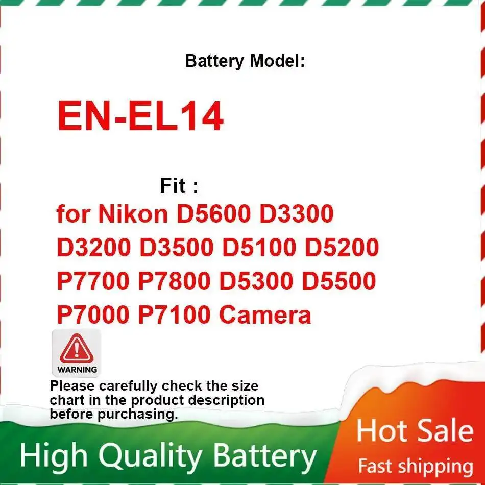 

Аккумулятор для камеры EN-EL14 1030 мАч для Nikon D5600 D3300 D3200 D3500 D5100 D5200 P7700 P7800 D5300 D5500 P7000 P7100