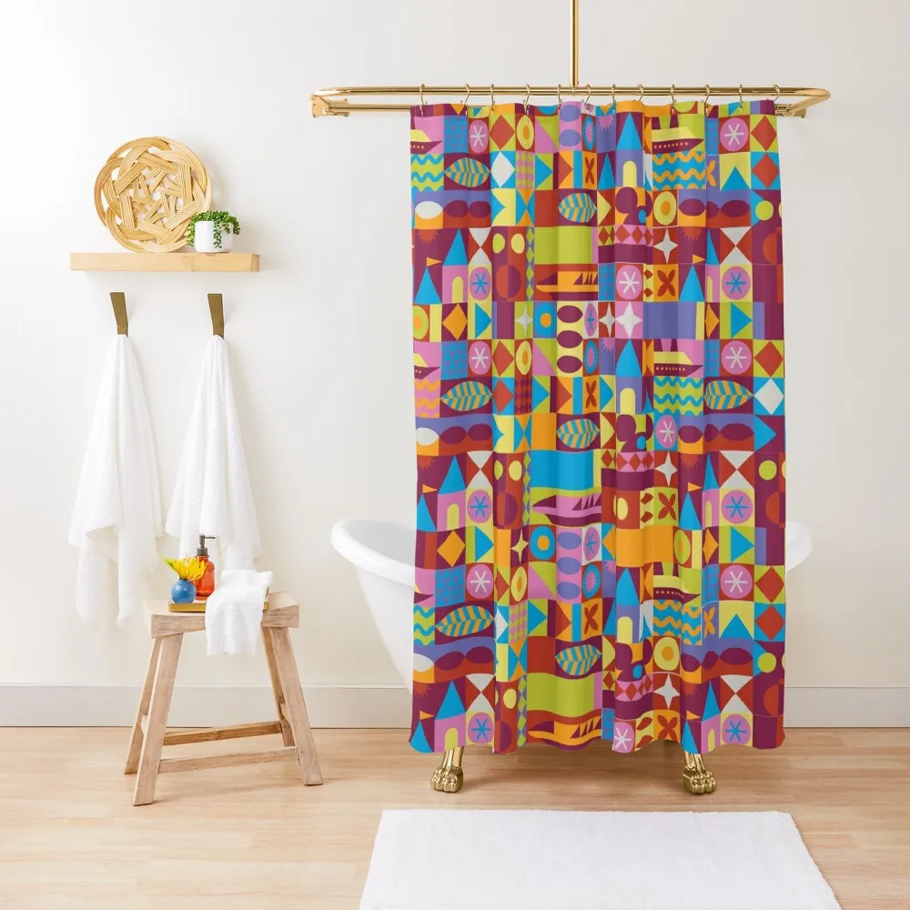 

Retro Color Blocks Shower Curtain Waterproof Fabric Bathroom For The Bathroom Shower For Bathrooms Curtain
