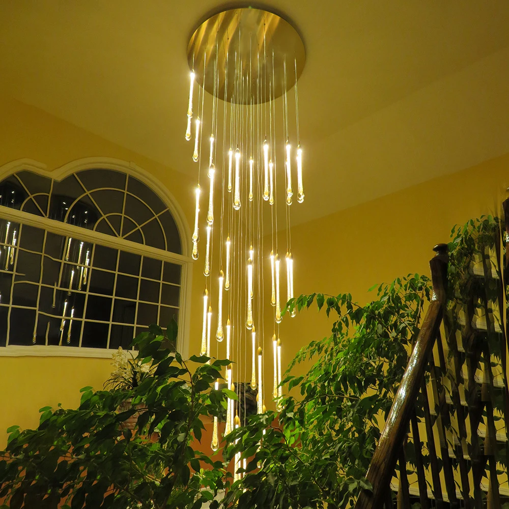 Modern Ceiling Chandelier for Living Room Led Large Staircase Crystal Long Water Drop Kitchen Island Restaurant Hanging Lamp