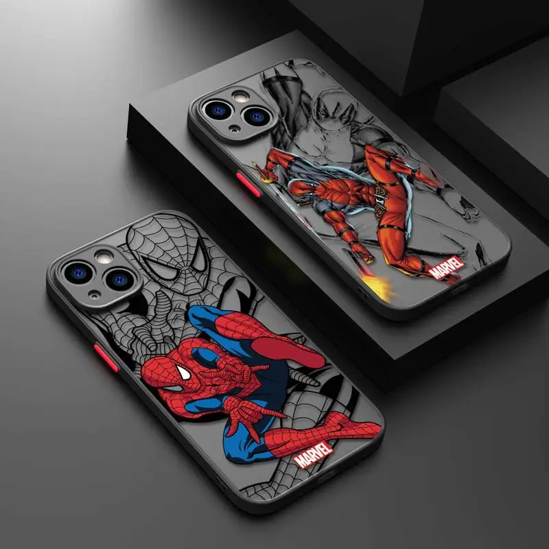 Clear Matte Phone Case for Apple iPhone 15 14 13 12 11 pro Max 13 12 Mini XS XR X 7 8 6 6S plus Marvel Spiderman Deadpool Cover