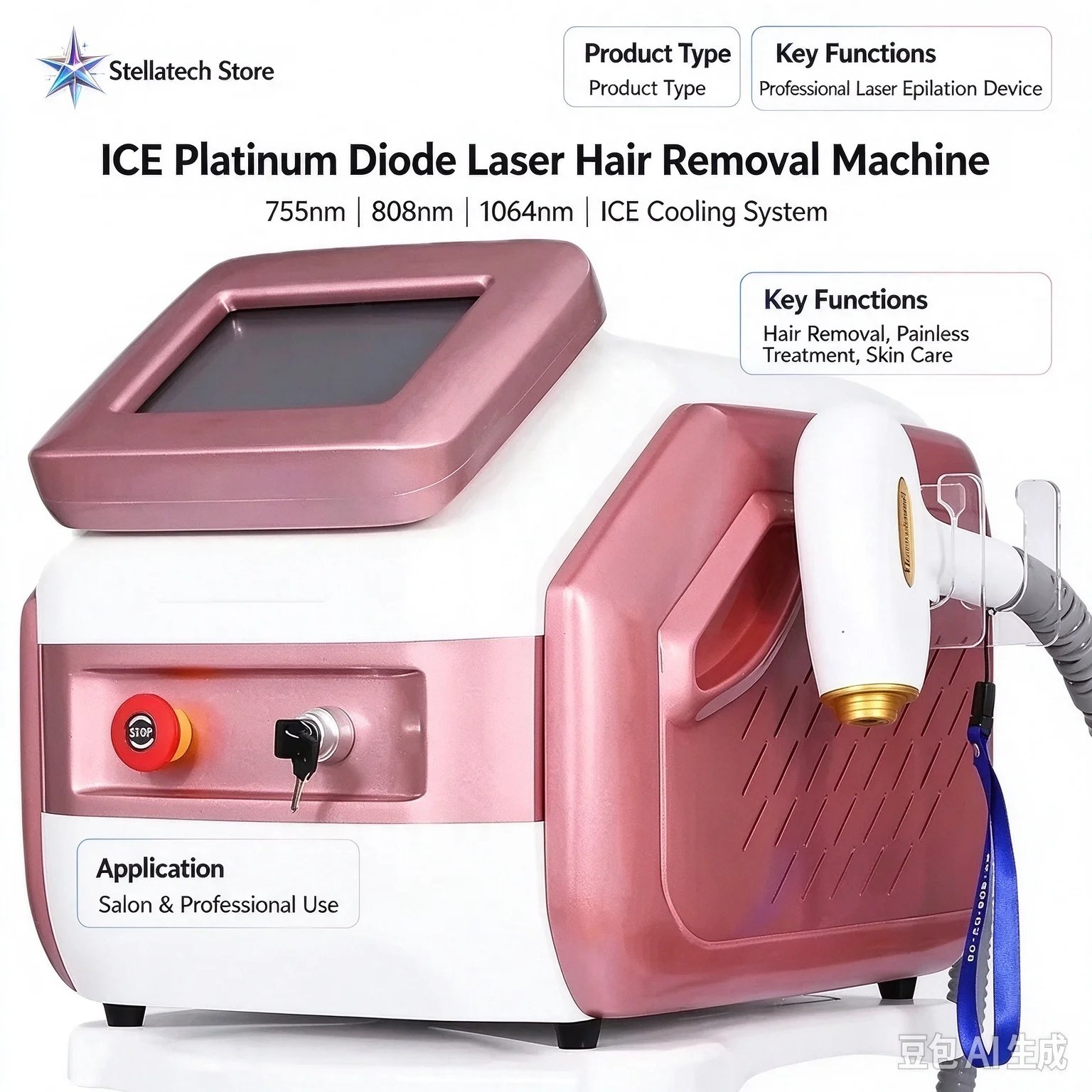 ICE Platinum 755 808 1064nm Diode   Hair Removal Machine, Professional 808nm   Epilator