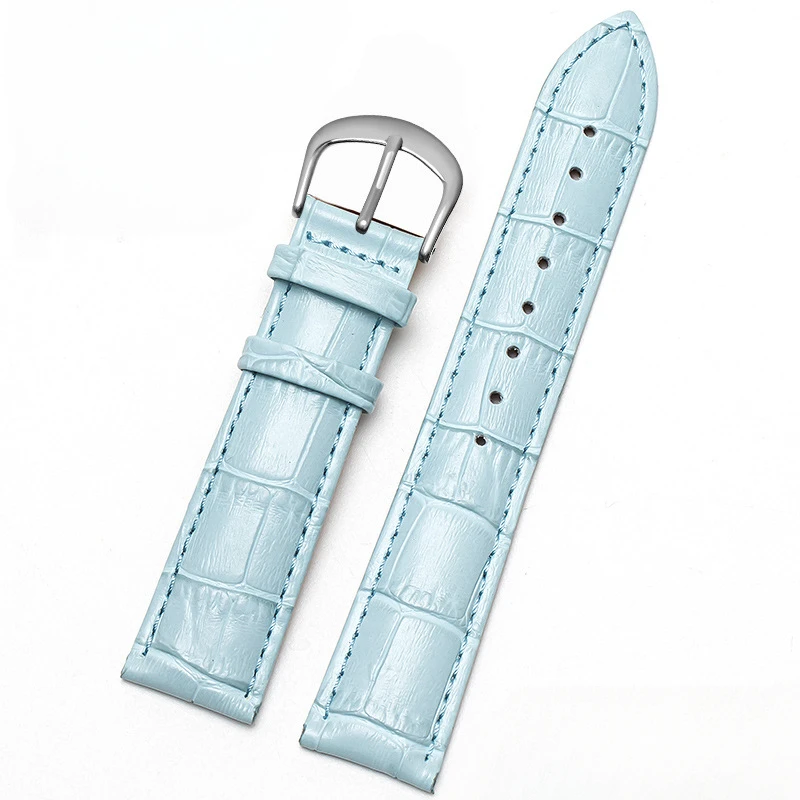 Calfskin Strap Men\'s 18mm19, Waterproof Sweat Women\'s Watch Accessories, Light Blue.