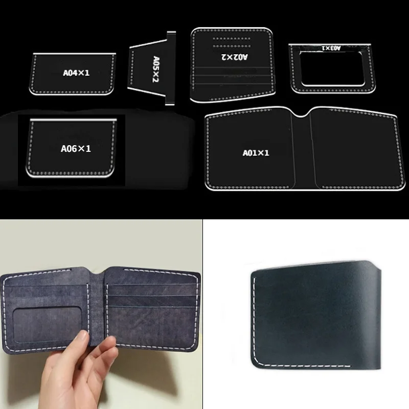 6Pcs/Set DIY Leather Acrylic Templates Short Wallet Photo Position Pattern Stencils for Handmade Craft DIY Gift