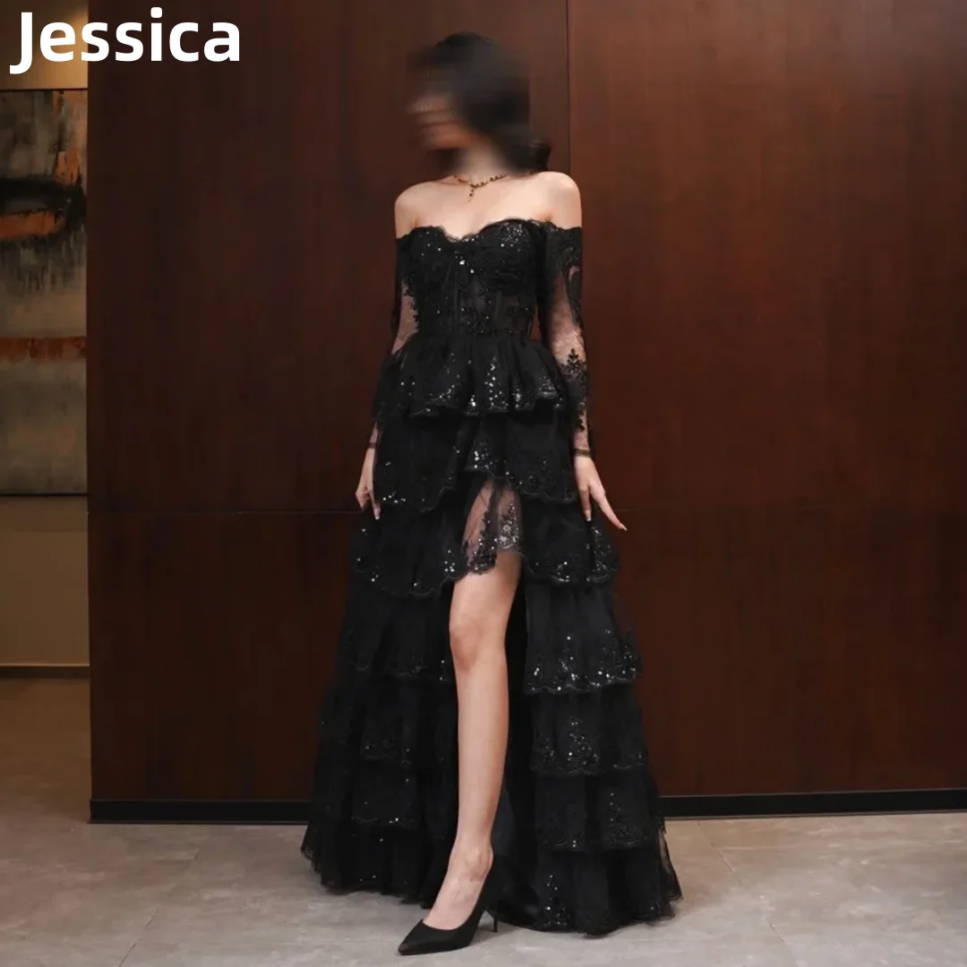 Jessica Black Prom Dresses Glitter Tulle Princess Graduate Evening Dresses Formal Wedding Party Dresses Robes De Soirée2024