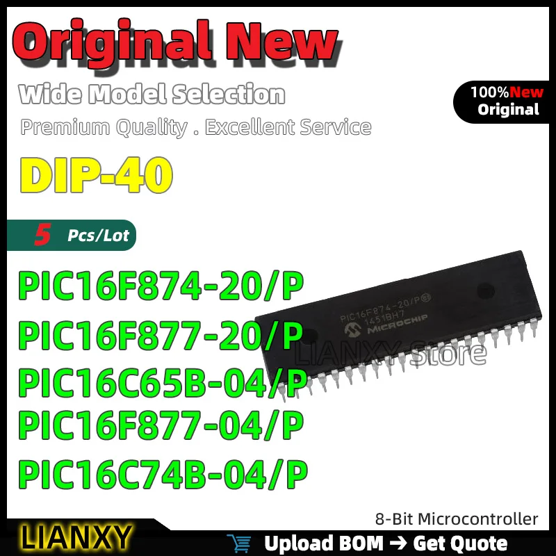 

5pcs DIP-40 PIC16F874-20/P PIC16F877-20/P PIC16C65B-04/P PIC16F877-04/P PIC16C74B-04/P 8-Bit Microcontroller New Original