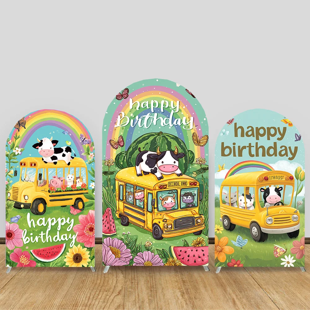 

Cartoon Animal Watermelon School Bus Theme Birthday Party Baby Shower Photography Arch Background Children Room Decor Supplies