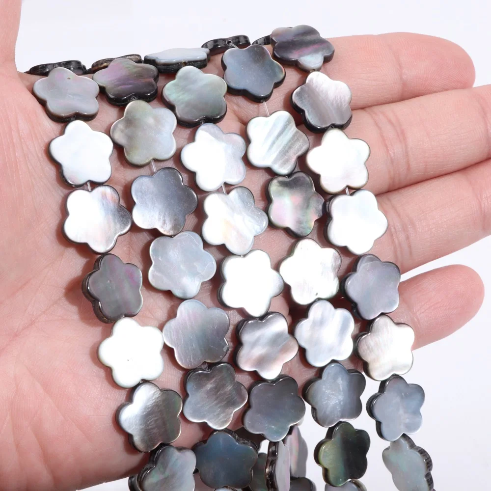 Natural Freshwater Shell Beads Flower Shape Gray Mother of Pearl Shell Loose Spacer Beads for Jewelry Making DIY Accessries 15MM