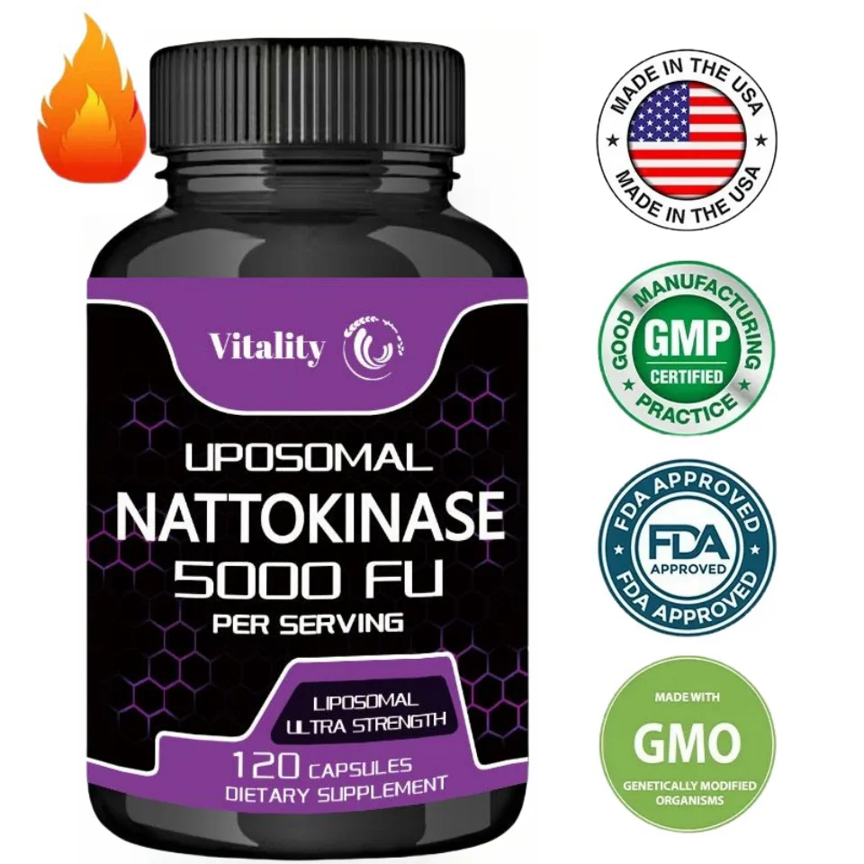 Vitality Nattokinase Supplemental Capsules -5000 FU - Enzyme rich formula for heart health supplements, blood regulation