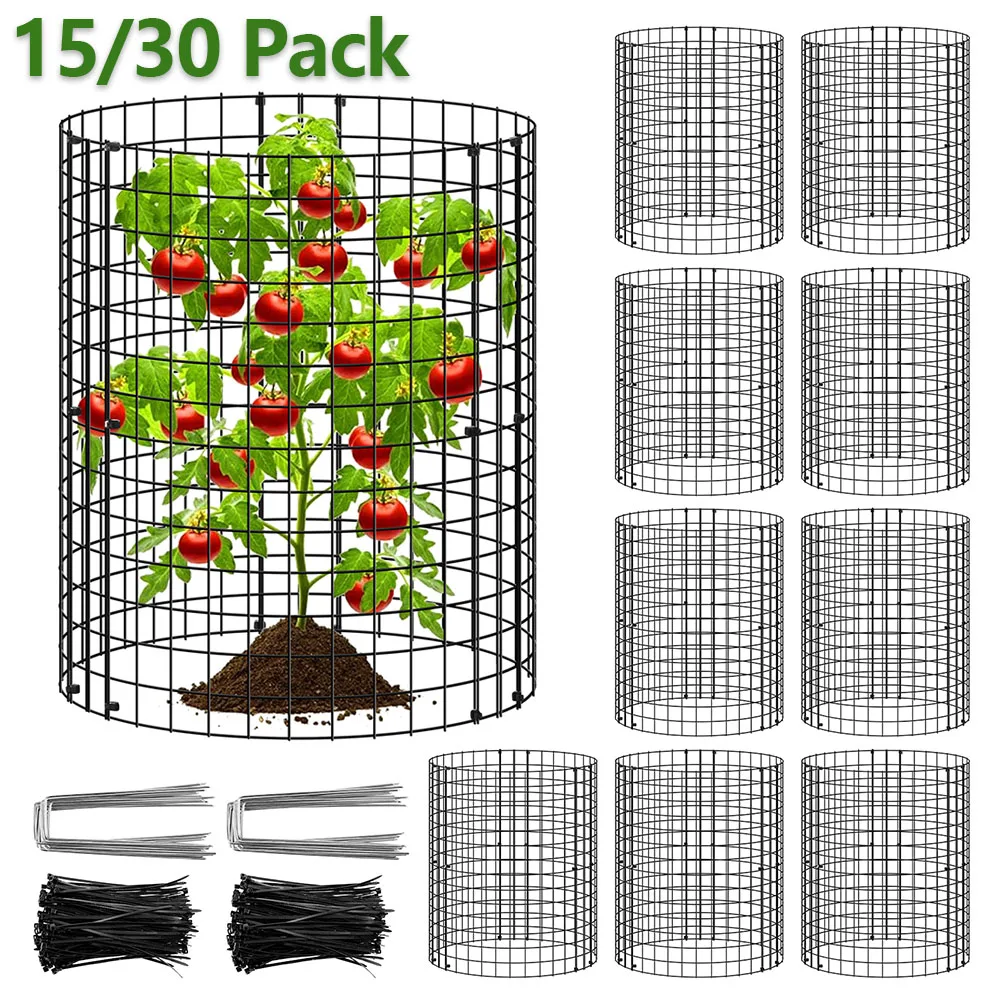 15/30 Pack Garden Wire Cage Protector 35cm Height Animal Barrier Wire Cage with 30 Stake and 300 Zip Tie Gardening Accessories