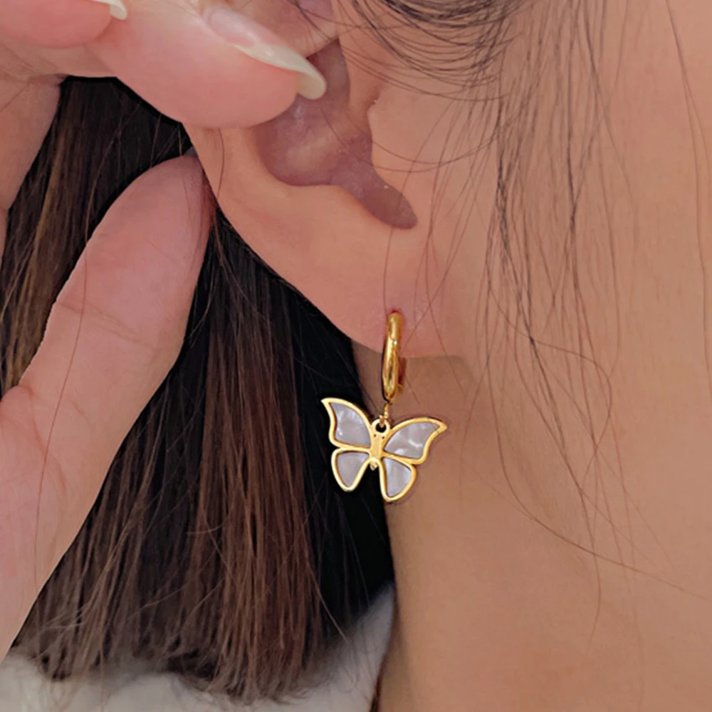 

JHSL Hyperbole Lady Women Korean Insects Butterfly Dropping Hoop Earring Gold Color Fashion Jewelry Cocktail Party Gift New