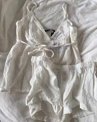 White Eyelet Home Cozy 2 Piece Set Women Lace Trim V Neck Lace-up Tank Top+Buttons Shorts Summer Sweet Chic Casual Pajamas Suit