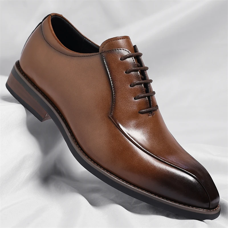 Genuine Cow Leather Brogue Wedding Business Men Casual Flats Vintage Handmade Oxford Shoes for Men Black Burgundy 2026