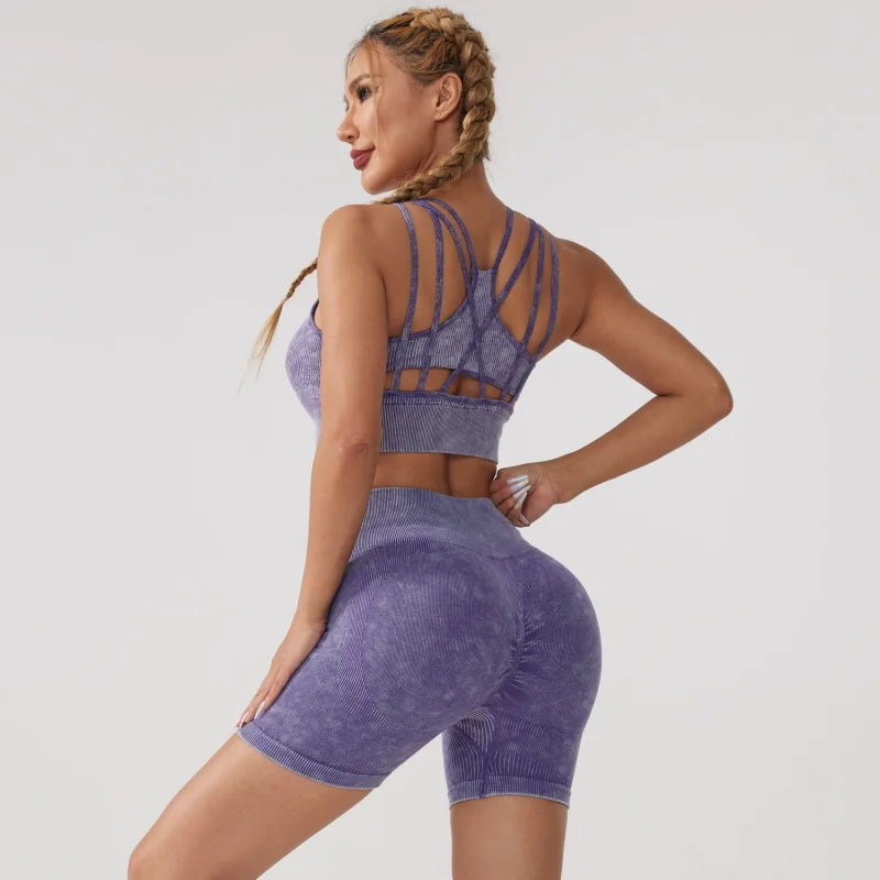 LEOSOXS Yoga Sport Set Women Seamless Crop Top Bra Shorts Yoga Set Comfort Elastic Sportsuit Workout Outfit Fitness Gym Clothes