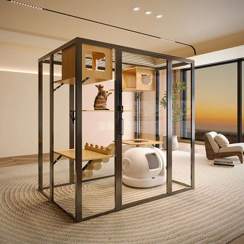 

Большая вилла для кошек: просторная клетка-вилла из массива дерева, роскошная комнатка для кошек с остеклением, изготовленная на заказ для использования в помещении