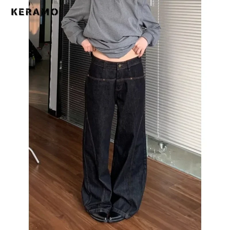 Normcore Y2K Baggy Denim Trouser Washed Vintage High Waist Solid Casual Minimalist Pants Grunge Oversized Street Retro Jeans