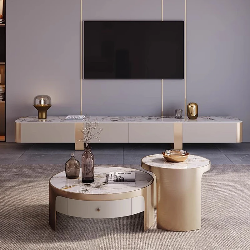 حامل تلفزيون فاخر مصمم على الأرض لغرفة المعيشة، شاشة طاولة تلفزيون عالمية، أثاث جمالي بسيط من Archivadores العصري