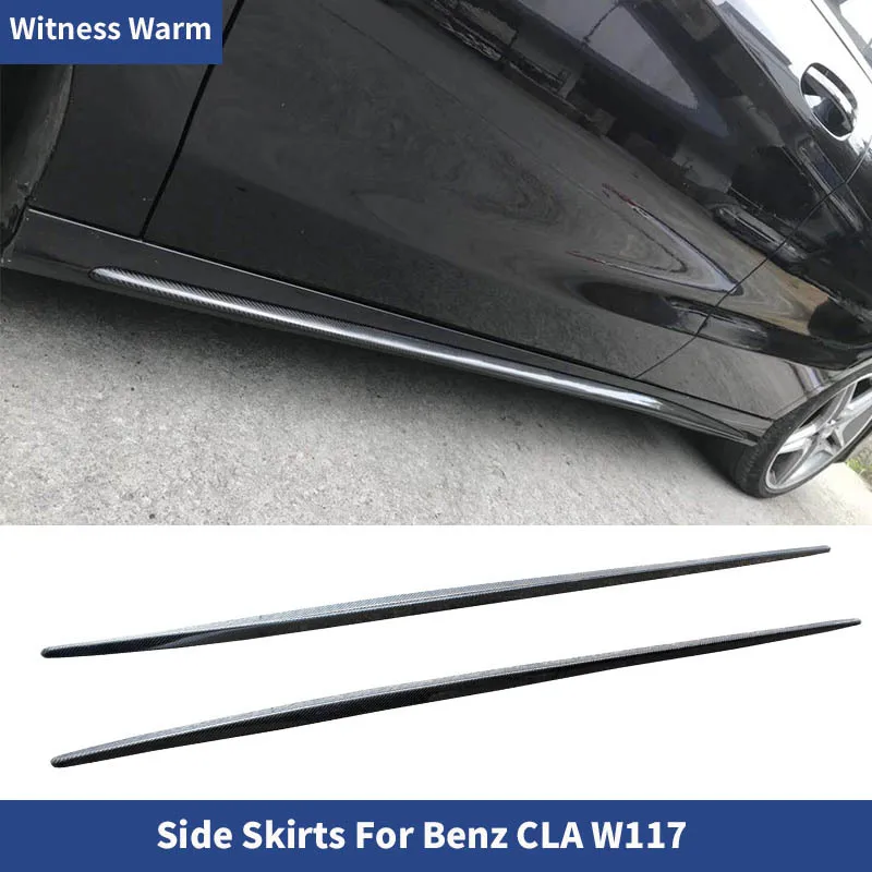 2 PCS Carbon Fiber Side Skirts Apron Body Kits For Mercedes Benz CLA W117 ClA180 CLA250 CLA200 2014 2015