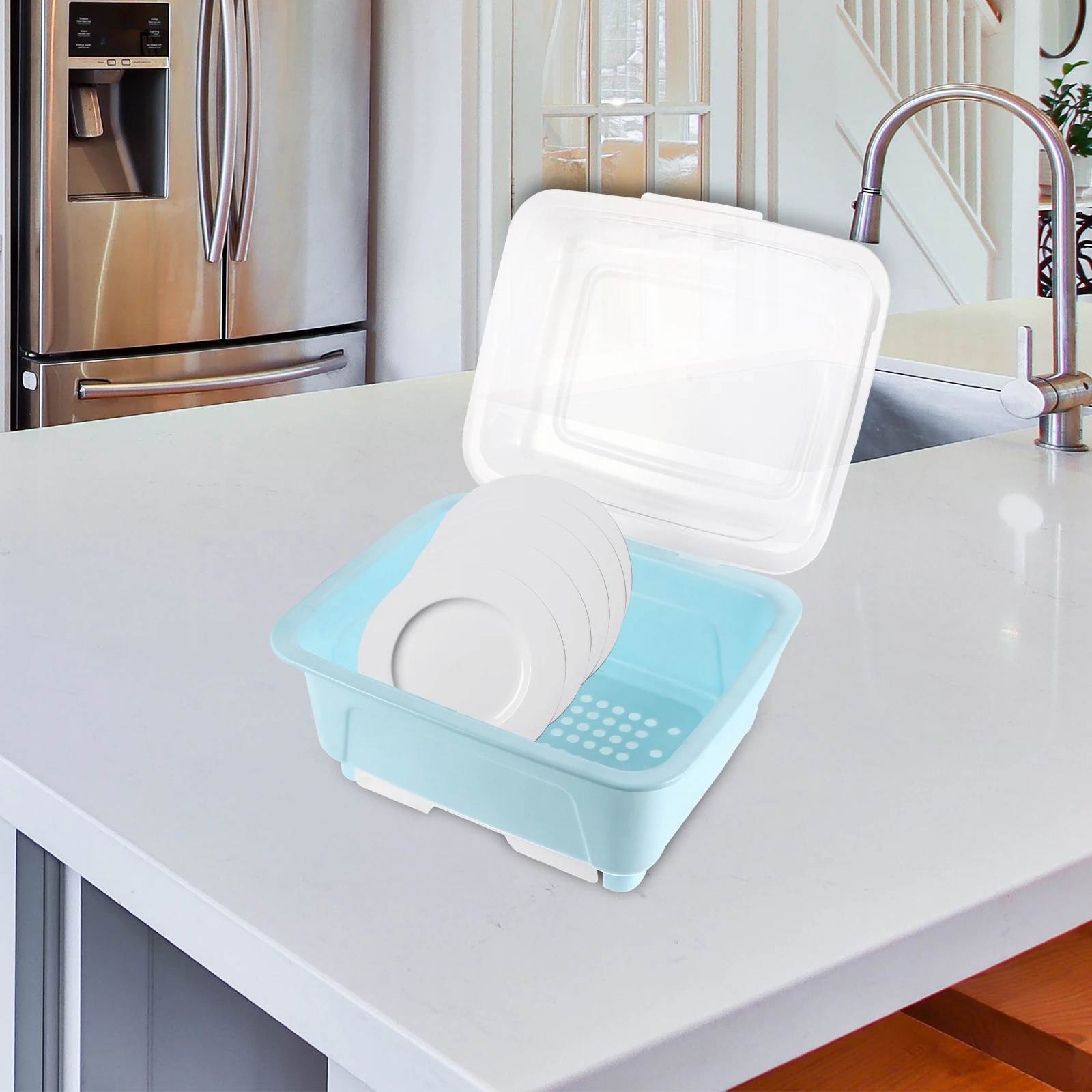 

Plastic Bowls Chopsticks Storage Box Transparent Lid Kitchen ganizer Tableware Drying Rack Hygienic Container Water Draining