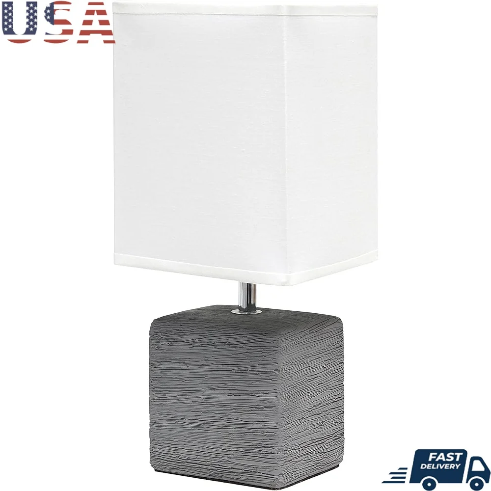 

Petite Faux Stone Table Lamp with Fabric Shade Gray and White Rotary Switch E12 Base 40W Bulb Not Included Modern Home Decor