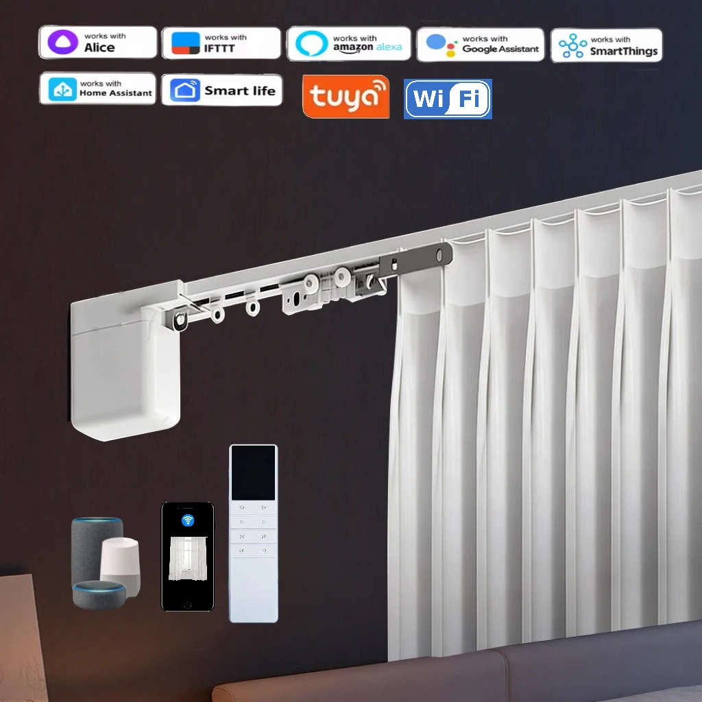 Smart life Tuya Zigbee WiFi Mini Smart Curtain Motor Electric Curtain Automatic System Rail Rod Support Alexa Google Assistant