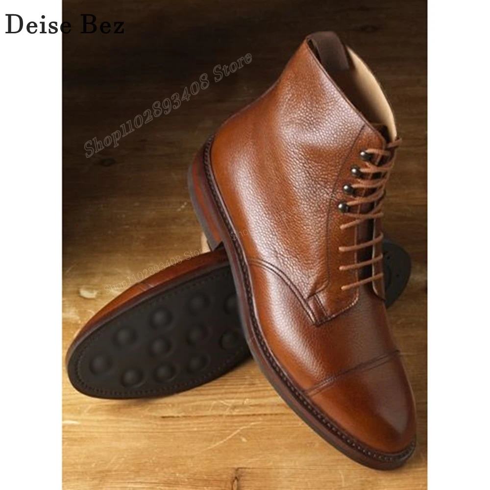 Brown Cross Tied Men Boots Pointed Toe Lace up Business High Quality Leather British Style Men Shoes 2023 New Zapatillas Mujers