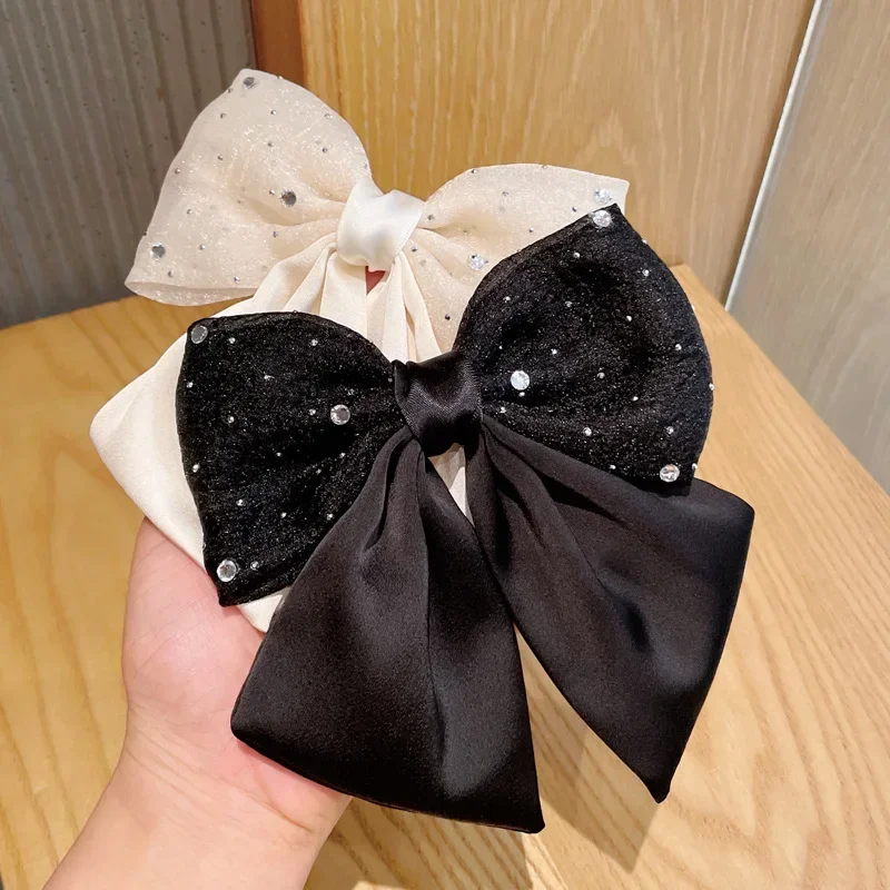 Korean Fashion Rhinestone Bow Hairpin Sweet Hair Accessories Female Ponytail Clips Headpiece Hair Accessories for Womeni-Remiel