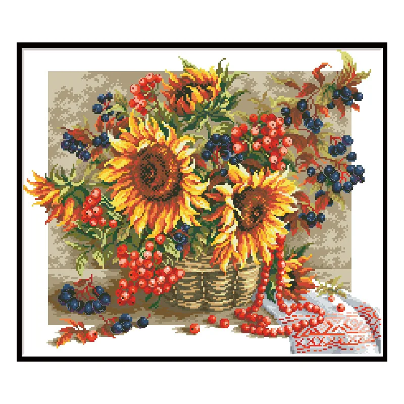 

Sunflower Counted Cross Stitch Kits Printed Fabric 11CT 14CT Embroidered Paintings For Needlework Set DIY Crafts Home Decoration