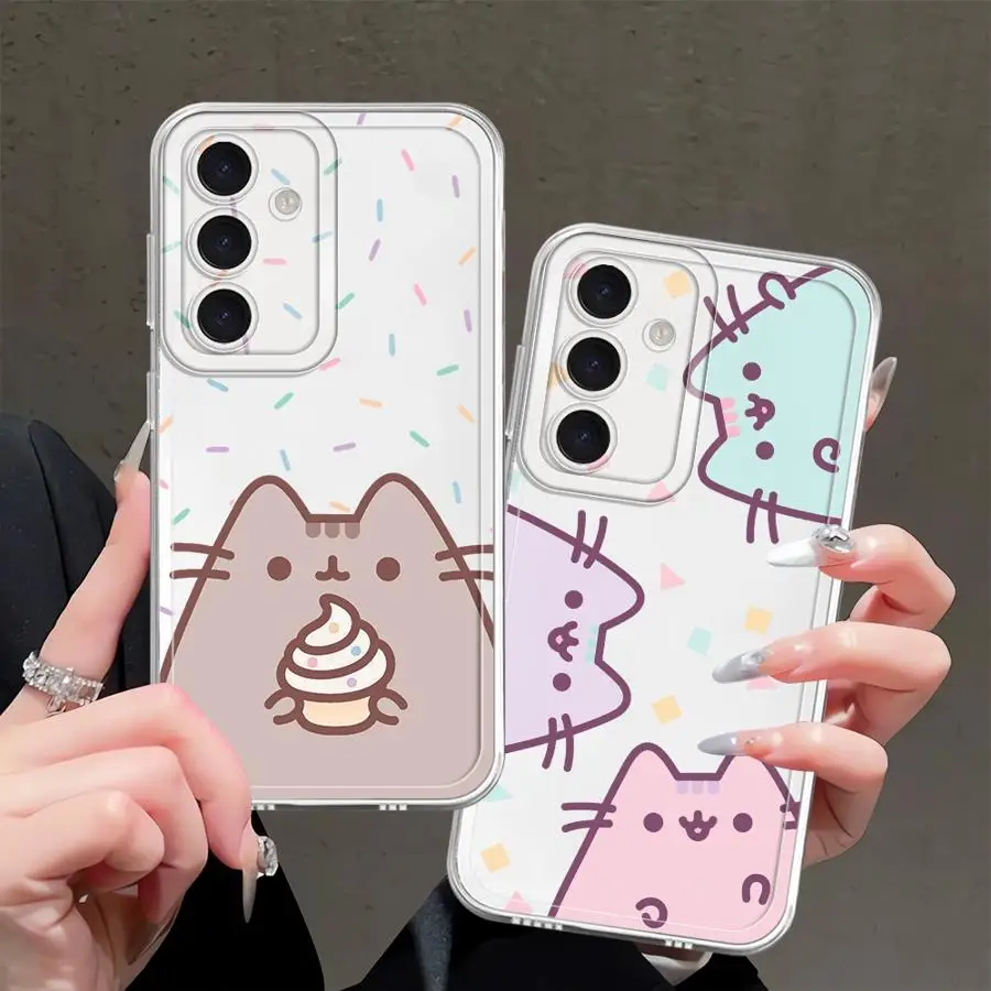 Funda Protectora para Teléfono con Diseño de Gato de Dibujos Animados P-Pusheens para Samsung Galaxy A55 A23 A26 A24 A25 A51 A52 A31 A14 A16 A36 A13 A33 A52 A15 A54