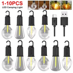 1-10pcs LED Camping Light USB Rechargeable Atmosphere Portable Camping Light Tungsten Wire Tent Outdoor Emergency Bulb Light