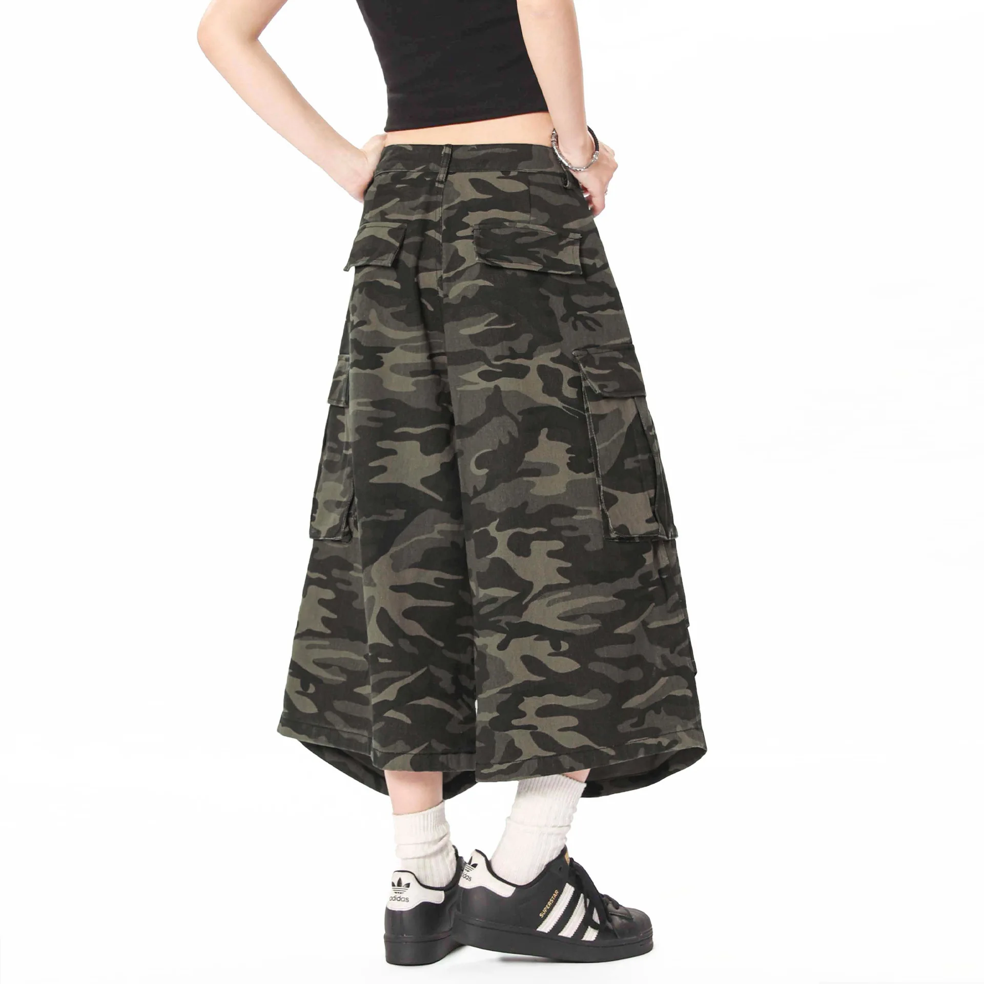OR FL American Retro Staraight Camouflage 100 Cotton Women Work Shorts Summer Loose Trendy Brand Seven-point Camouflage Pants