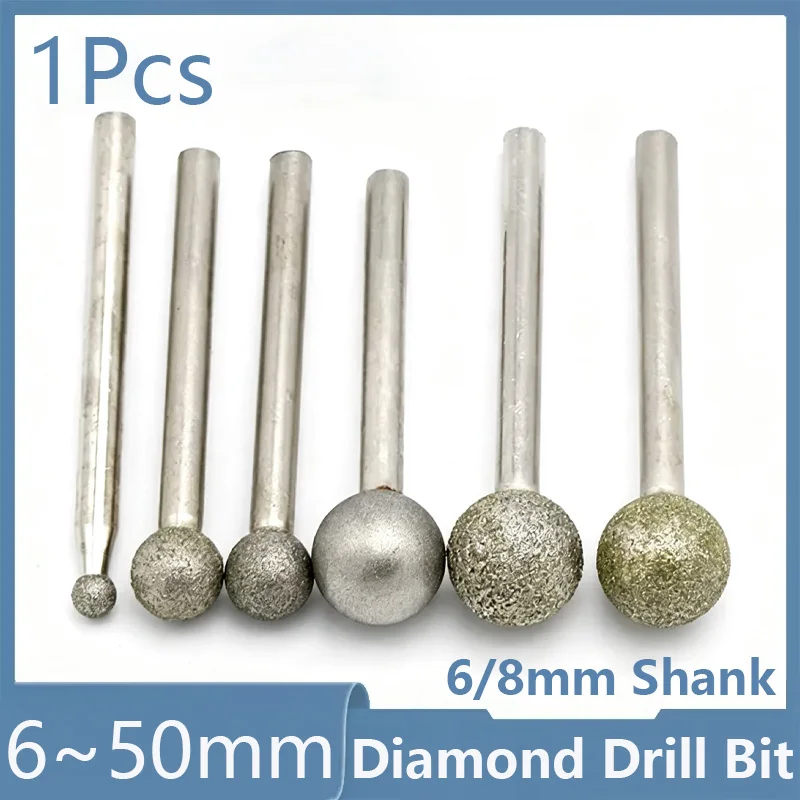 6-50mm Ball Diamond Grinding Head 6/8mm Shank Round Spheroidal Polishing Burr Bit Emery Grinding Needle For Dremel Rotary Tool