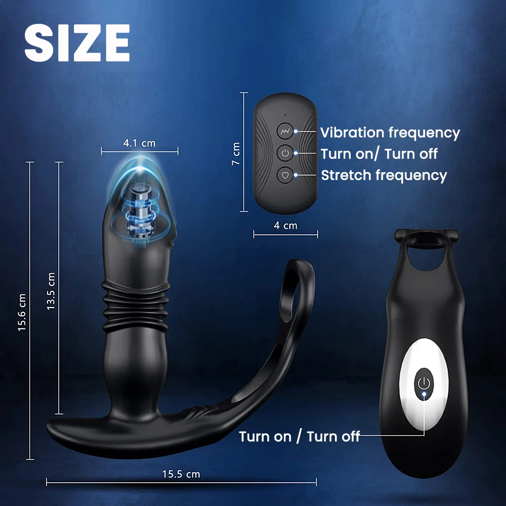 Silicone Anal Vibrator Thrusting Prostate Stimulator Massager Delay Ejaculation Lock Ring Anal Butt Plug Sex Toys Dildos for Men