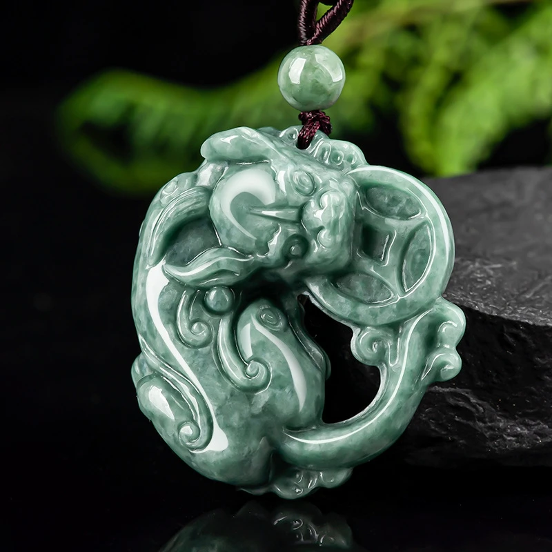

Natural Jade Money Pixiu Necklace Women Fine Jewelry Myanmar Jadeite Grade A Burma Jade Lucky Pi Xiu Pendant Feng Shui Necklaces