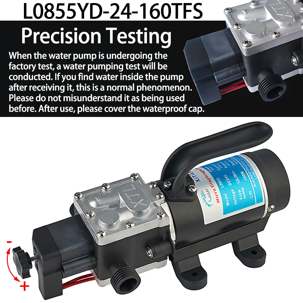 DC24V 160W 12L/Min High Pressure Electric Diaphragm Self-priming Pump Sprayer DC Pressure Type Switch Reflux Type Switch