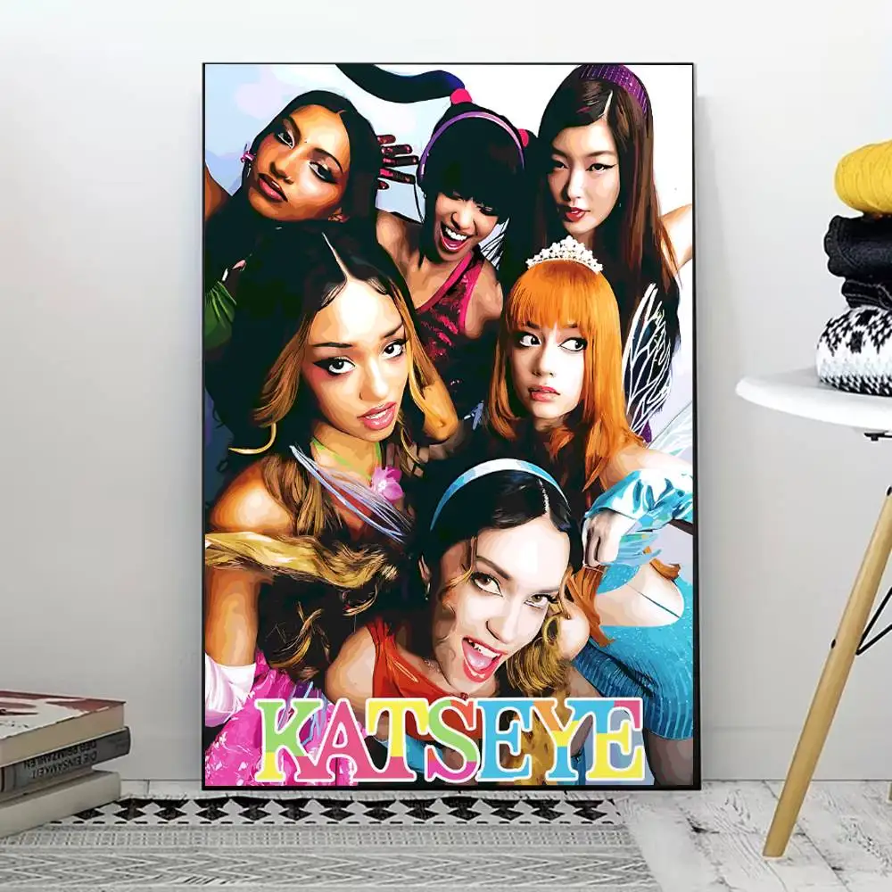 Kpop K-Katseye poster voor woonkamer, slaapkamer, kantoor of bar, frameloos, binnengebruik, slaapkamermuurkunst.