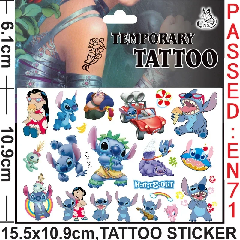 Pegatinas de tatuaje de Disney Stitch para niños, tatuajes falsos temporales, pasta en la cara, brazo, pierna, fiesta, juguete de regalo de