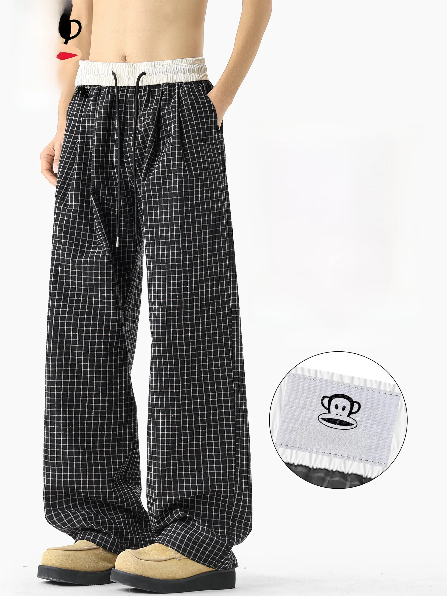 

Мужские повседневные брюки Paul Frank: весенний тренд, свободный крой, прямые штанины, американский клетчатый узор, широкие штанины, длинные брюки