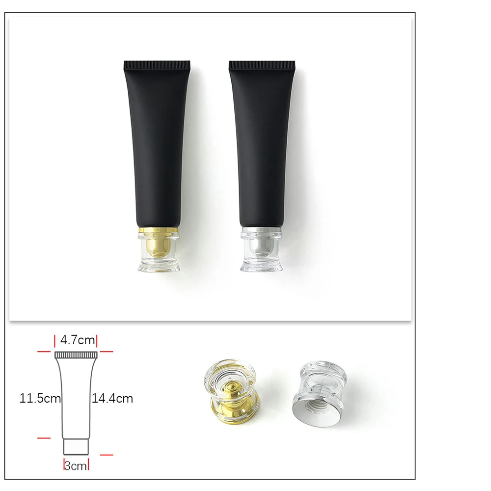 Garrafa de plástico preto fosco 50ml 50g, tubo macio vazio, creme cosmético, loção para cuidados com a pele, uso em viagem, recipientes recarregáveis