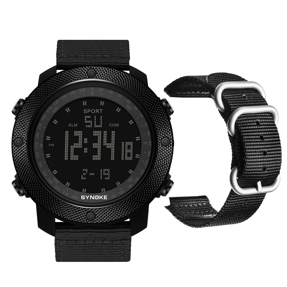 

Nylon Strap Mens Watches 50M Waterproof SYNOKE Brand Digital Military Sport Watch for Men Large Black Dial Design