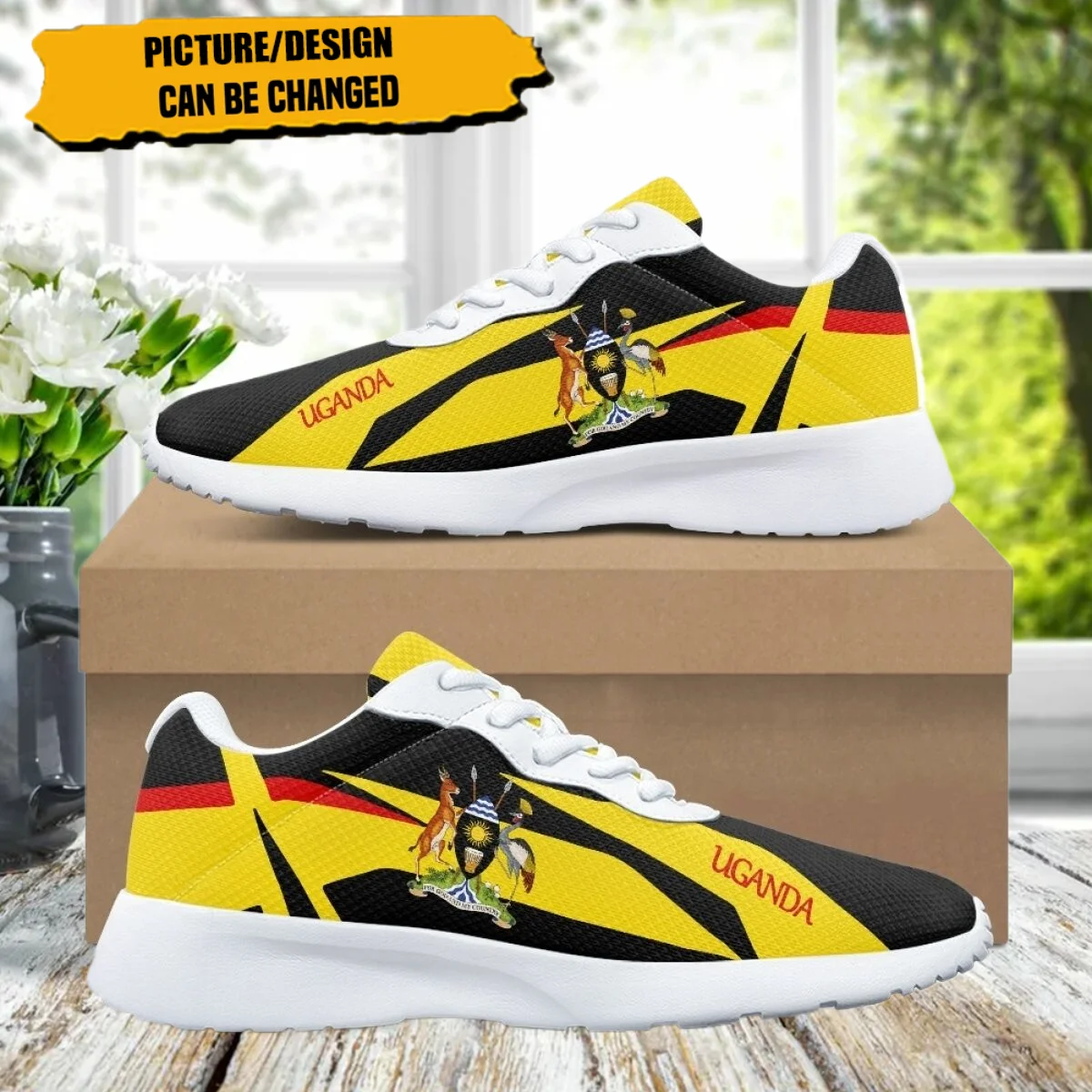 Fashion Uganda National Flag Pattern Flat Shoes Women Autumn Outdoor Sneakers Teen Casual Shoes Wear-Resistant Gym Tennis Shoes