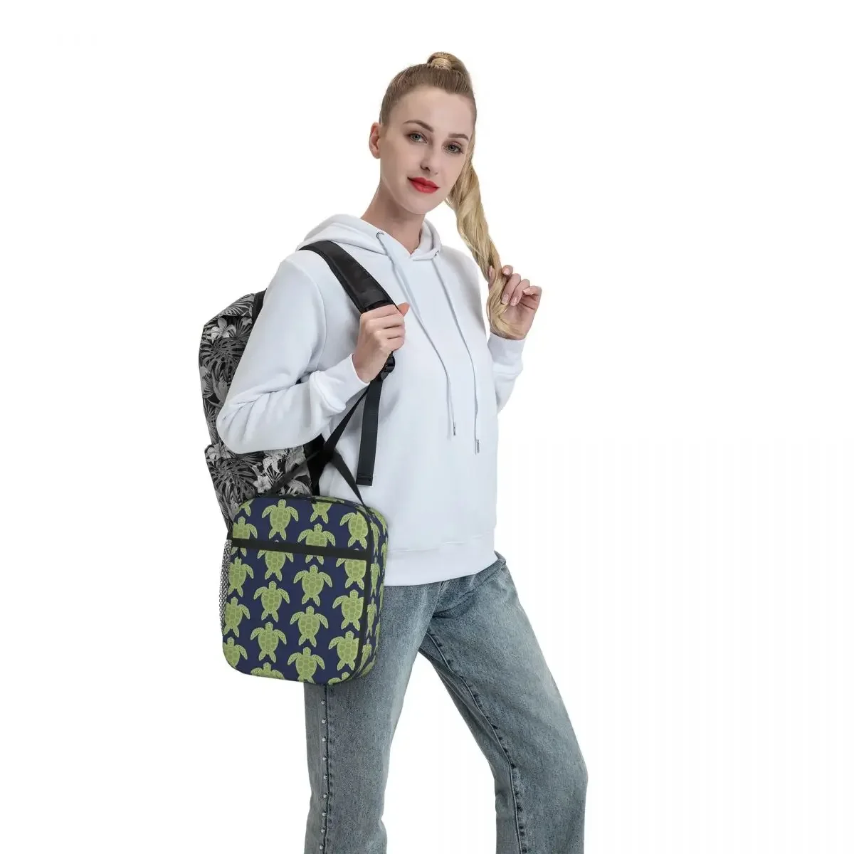 Green Sea Turtle Design Lunch Bags Insulated Bento Box Waterproof Lunch Tote Resuable Picnic Bags Cooler Thermal Bag for Woman