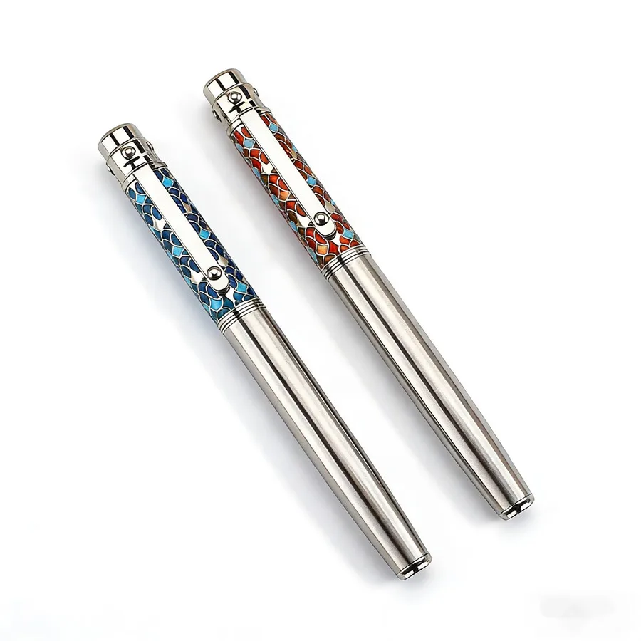 

High-Grade Stainless Steel Metal Ballpoint Pen, Exquisite Enamel Decor Business Pen, 0.7mm Fine Point Smooth Writing Pen