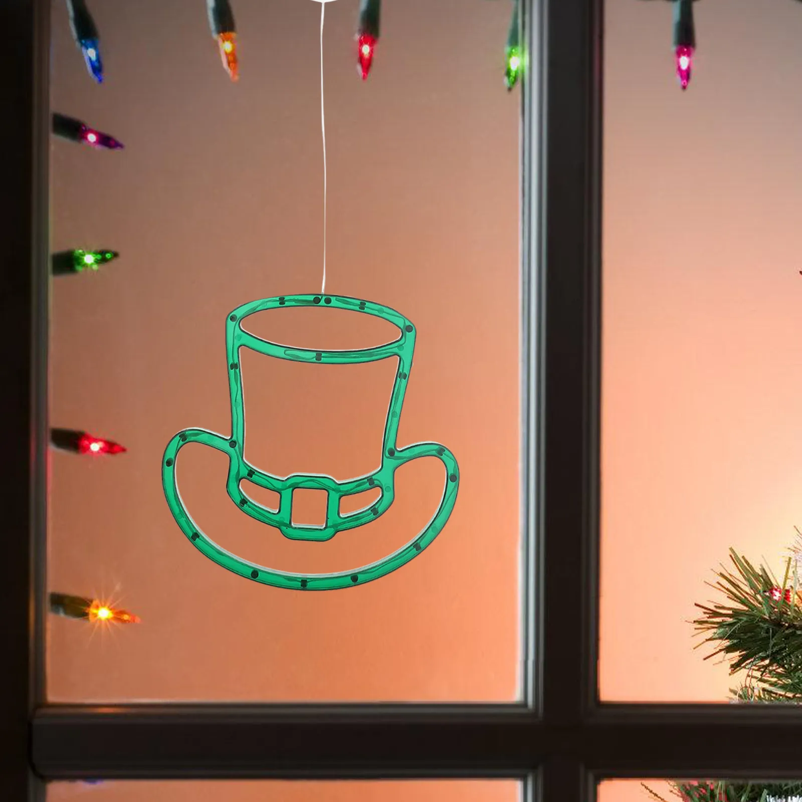 

Green Shamrock Window Lights Battery Powered Hanger Design St Patrick's Day Decor Easy Install Constant on Mode Irish Theme