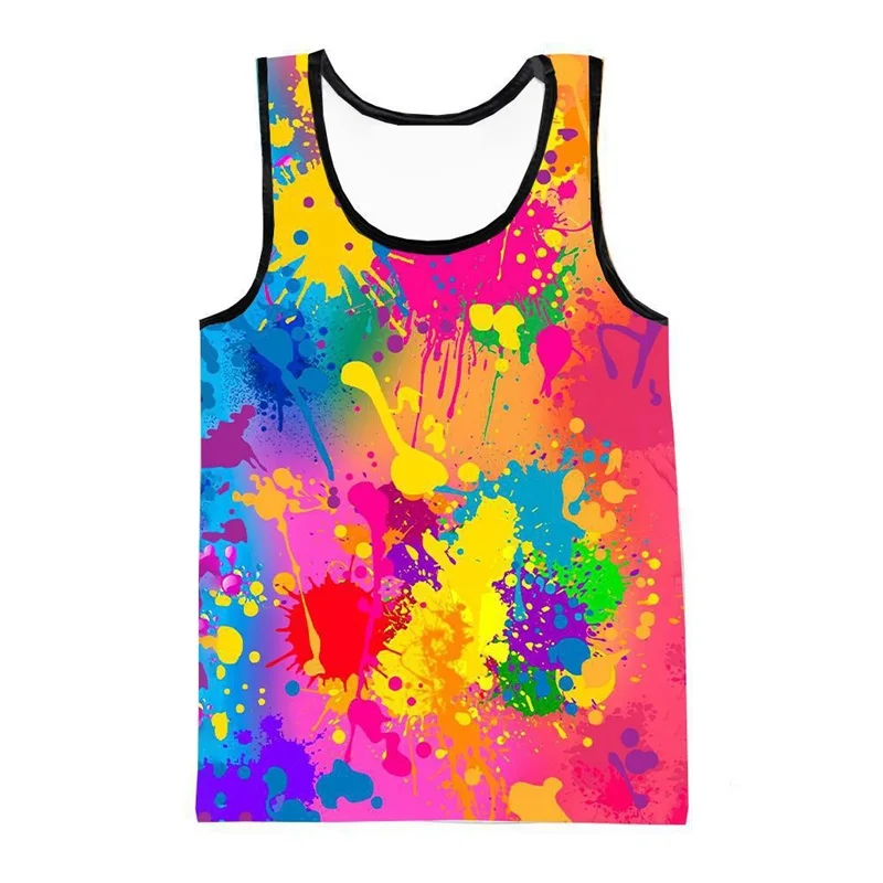 

Full Print Colorful Pattern Tank Top For Men Summer Sleeveless Tee Shirts Mens Oversized Fitness Vest Shirt Streetwear