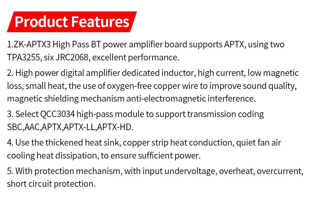 ZK-APTX3 Qualcomm BT Verstärkerplatine 2.1 Kanal 300W+300W+600W Verstärkerchip TPA3255 für Audioverstärkung – Detail 5