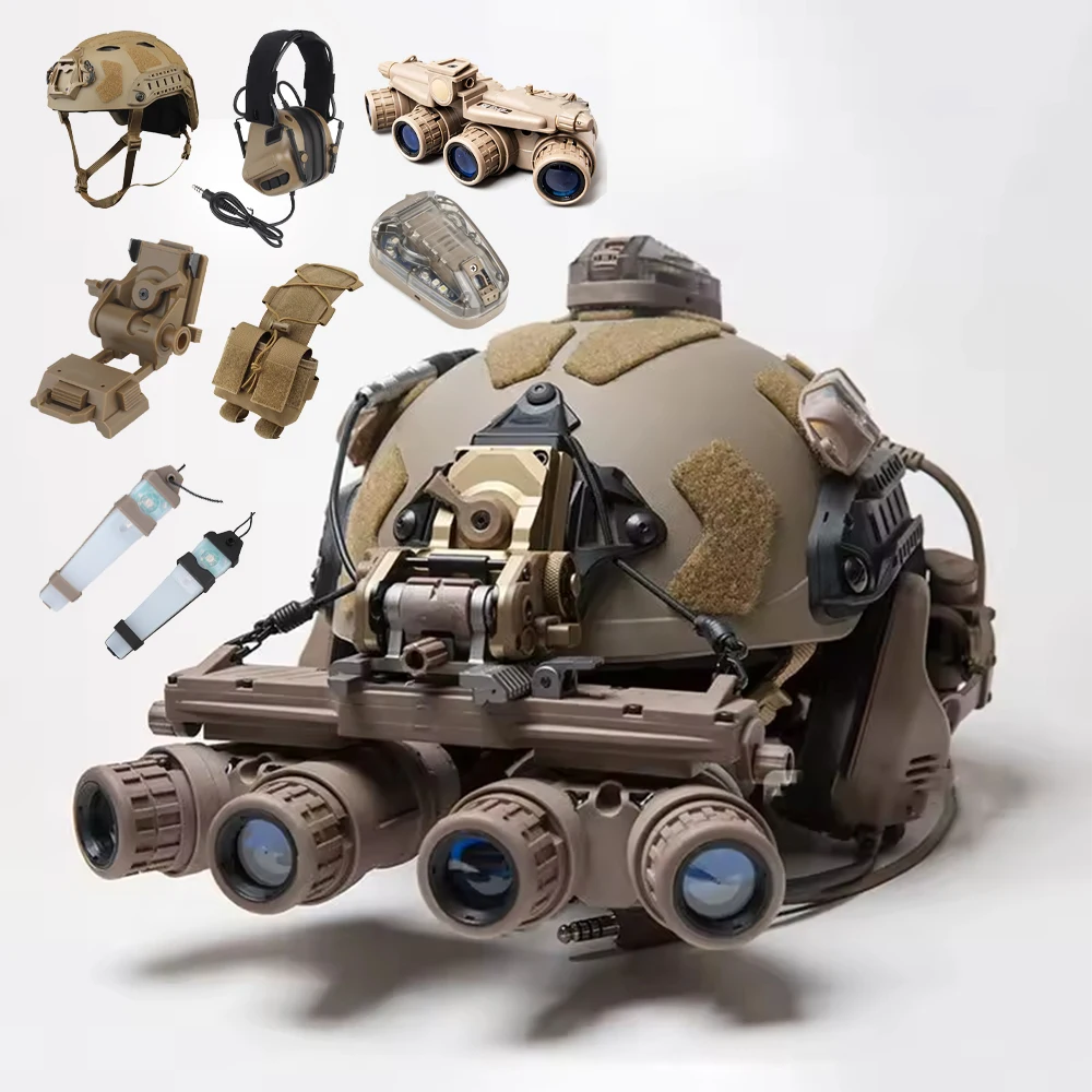 

Tactical Airsoft Protective Helmet Set with Battery Pouch Signal Light Earphone Bracket Nnight Vision Model for CS Role-Playing