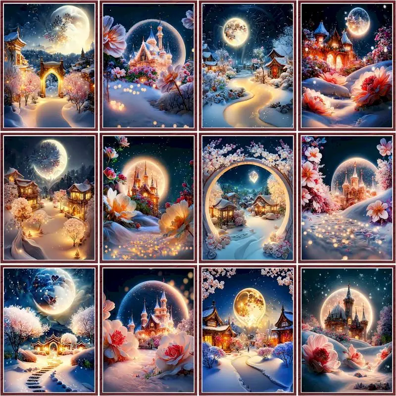 

CHENISTORY 5d Diamond Painting Winter House Scenery Kits Diy Diamond Embroidery Cross Stitch Mosaic Art Gift Home Decor