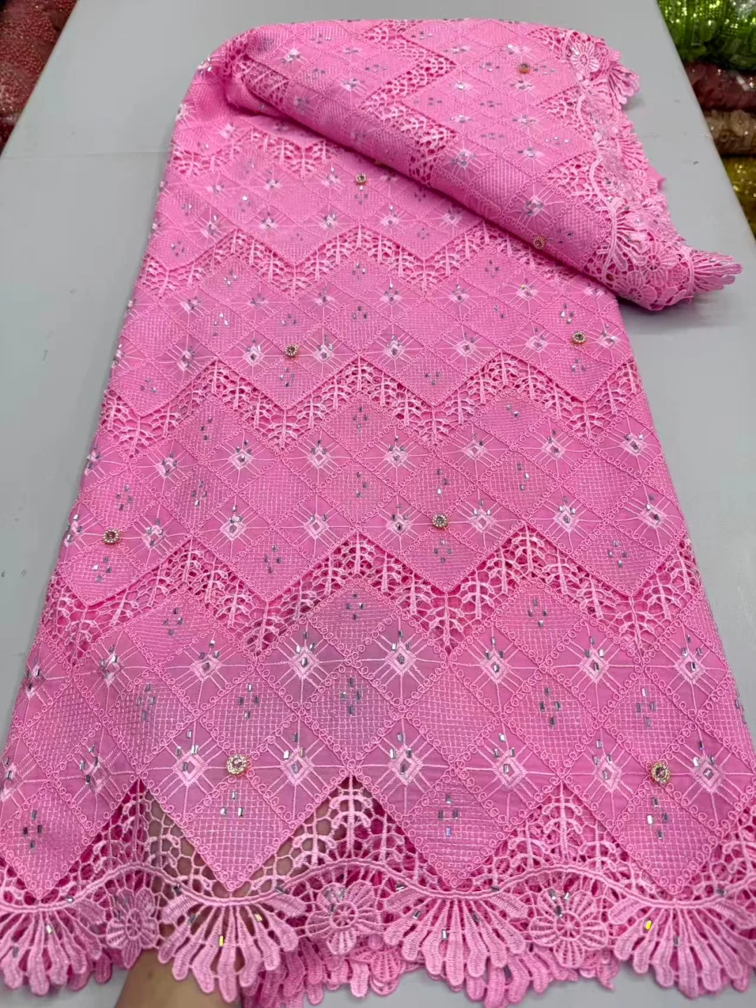 African Gilding Guipure Cord Lace Fabric 2026 Nigerian Chiffon Cotton Lace Fabric High Quality Nigerian Material Sewing AT2819